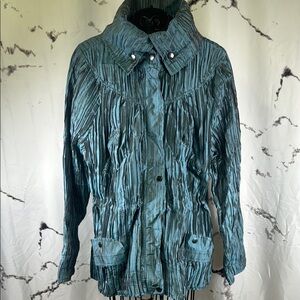 UBU Teal Ruched Pillow Jacket Crinkled Pleated Longline Lightweight Windbreaker